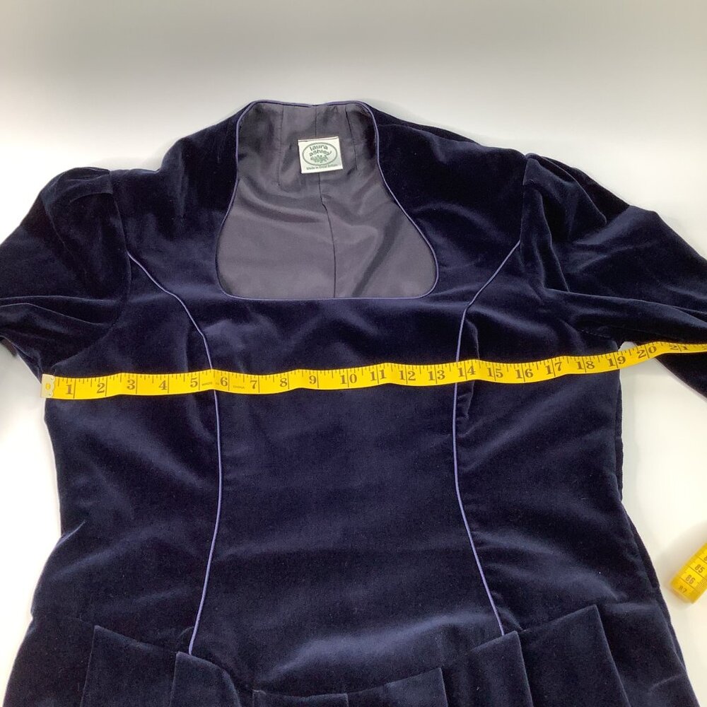 Laura Ashley Vintage Navy Velvet Long Sleeve Dress Size 12 Victorian Faire Goth - Picture 6 of 11